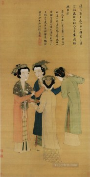  ladies Art - court ladies of the former shu old China ink